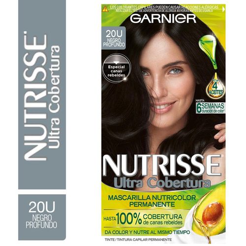 Kit Completo de Coloración Permanente Nutrisse Ultra Cobertura Tono 20 Negro Claro Profundo 45 gr