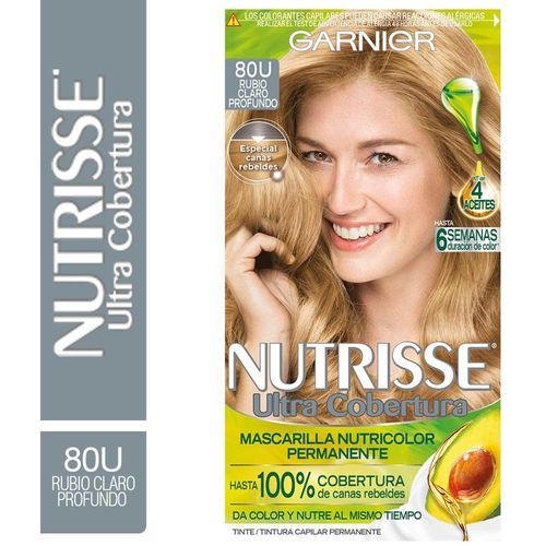 Kit Completo de Coloración Permanente Nutrisse Ultra Cobertura Tono 80 Rubio Claro Profundo 45 gr