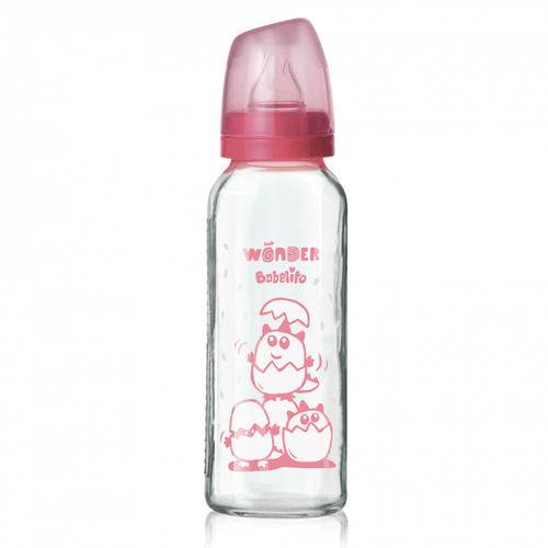 Mamadera Babelito de Vidrio Rosada Boca Estándar Tetina Silicona T.1 250ml
