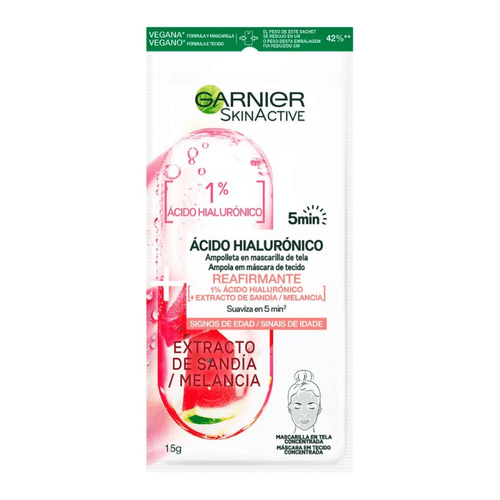 Ampolla en Mascarilla de Tela Garnier con Ácido Hialurónico y Sandia 1 unidad