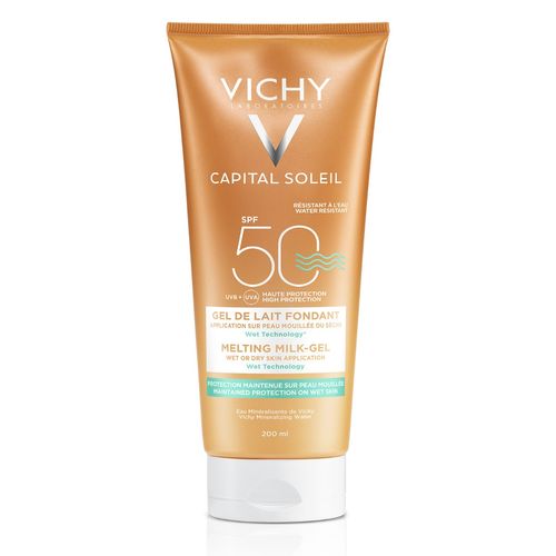 Idéal Soleil Gel ultra fundente FPS 50 para aplicar sobre piel seca o mojada de Vichy