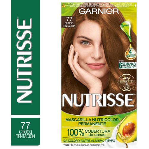 Kit Completo de Coloración Permanente Nutrisse Clásico Tono 77 Choco Nuez 45 gr