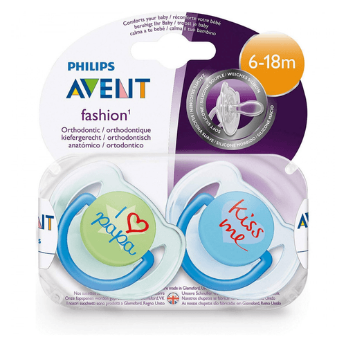 Chupetes Classic Avent I Love Papá (6-18m) Celestes 2 unidades
