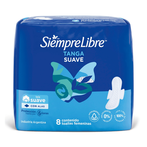 Toallitas Femeninas Siempre Libre Tanga Suave con Alas x8u.