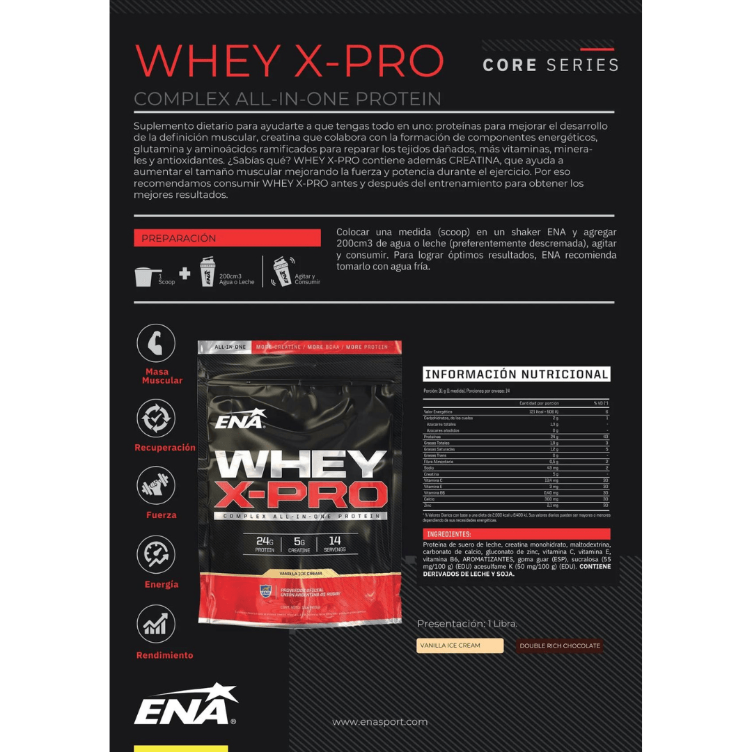 Ena Whey X Pro Proteína Potenciada Double Rich Chocolate Pack 453g