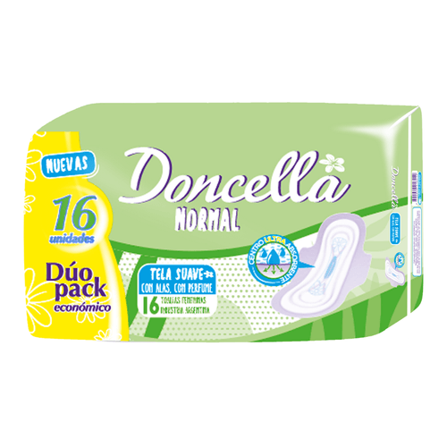 Doncella Toallas Femeninas Normal con Alas Duopack Suave con Deo x16u