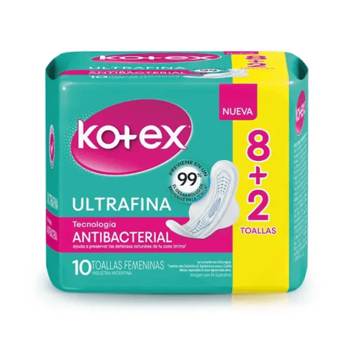 Kotex Toallas Femeninas Ultrafina Antibacteriales x10u.