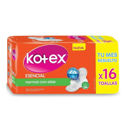 Kotex Toallas Femeninas Esencial Normal con Alas x16u.
